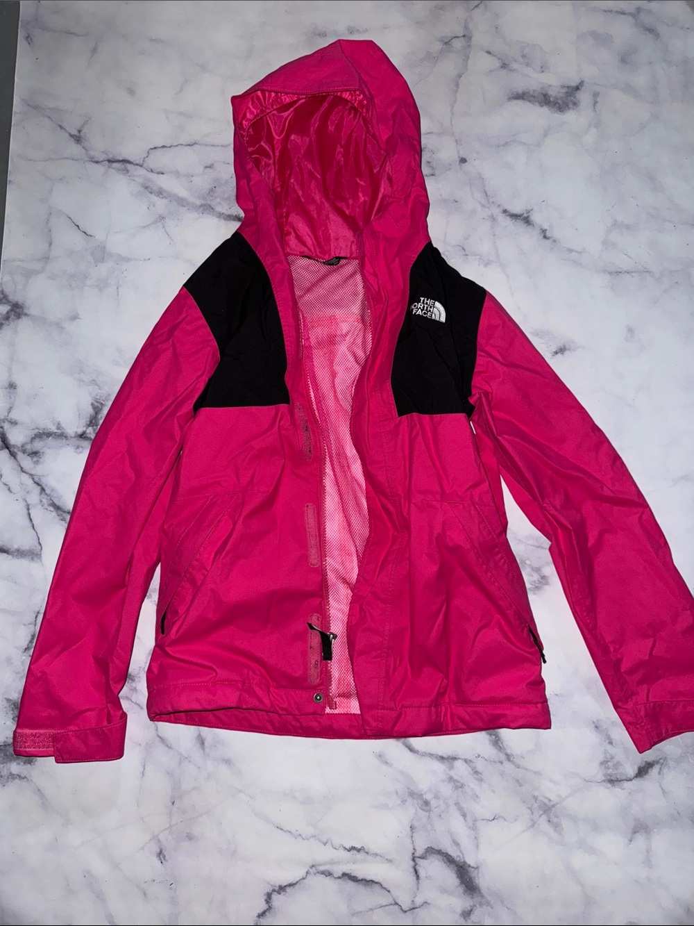 The North Face Hot Pink and Black Hooded Rain Jacket for Kids